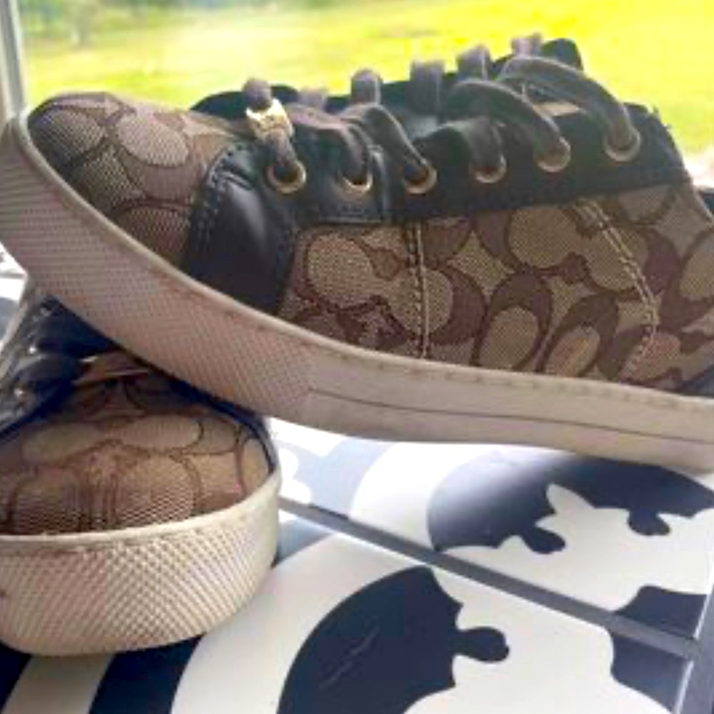 COACH Paddy Signature Monogram Sneakers Brown Size 8 - Picture 3 of 4